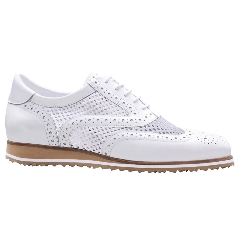 Walter Genuin Women’s Brogue Net Spikeless Golf Shoes, White, US size 8